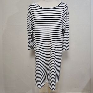 Mads Norgaard Mini Stripe Dress 3/4 Sleeves Black Cream Size Large